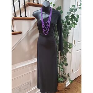 Venus Women's Black Solid Polyester One Shoulder Off Long Sleeve Long Maxi Dress